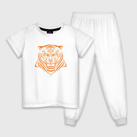Детская пижама хлопок с принтом Orange Tiger в Петрозаводске, 100% хлопок |  брюки и футболка прямого кроя, без карманов, на брюках мягкая резинка на поясе и по низу штанин
 | Тематика изображения на принте: 2022 | animal | cat | lion | tiger | год тигра | животные | зверь | зубы | кот | кошка | лев | охотник | полосатый | природа | тигр | тигренок | тигрица | хищник