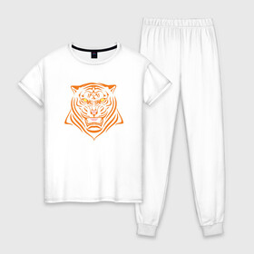 Женская пижама хлопок с принтом Orange Tiger в Петрозаводске, 100% хлопок | брюки и футболка прямого кроя, без карманов, на брюках мягкая резинка на поясе и по низу штанин | 2022 | animal | cat | lion | tiger | год тигра | животные | зверь | зубы | кот | кошка | лев | охотник | полосатый | природа | тигр | тигренок | тигрица | хищник