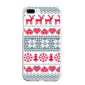 Чехол для iPhone 7Plus/8 Plus матовый с принтом Вязаный рисунок в Петрозаводске, Силикон | Область печати: задняя сторона чехла, без боковых панелей | арт | вязаный рисунок | вязь | любовь | новый год | ночь | олени | олень | рисунок | рождество | сердечки | сердечко | сердце | снег | снеговик | снеговики | снежинка | снежинки