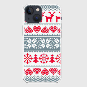 Чехол для iPhone 13 mini с принтом Вязаный рисунок в Петрозаводске,  |  | арт | вязаный рисунок | вязь | любовь | новый год | ночь | олени | олень | рисунок | рождество | сердечки | сердечко | сердце | снег | снеговик | снеговики | снежинка | снежинки