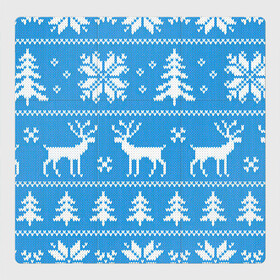 Магнитный плакат 3Х3 с принтом Зимняя ночь в Петрозаводске, Полимерный материал с магнитным слоем | 9 деталей размером 9*9 см | арт | вязаный рисунок | вязь | ёлка | ёлки | ель | лес | новый год | ночь | олени | олень | рисунок | рождество | снег | снеговик | снеговики | снежинка | снежинки