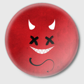 Значок с принтом Red Evil Smile в Петрозаводске,  металл | круглая форма, металлическая застежка в виде булавки | emoji | smile | глаза крестики | злой смайл | злой смайлик | зубы | контраст | крестики | подарок | пятна | смайл | смайлик | улыбка | эмоджи | эмоция
