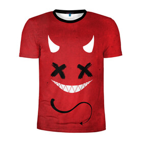 Мужская футболка 3D спортивная с принтом Red Evil Smile в Петрозаводске, 100% полиэстер с улучшенными характеристиками | приталенный силуэт, круглая горловина, широкие плечи, сужается к линии бедра | emoji | smile | глаза крестики | злой смайл | злой смайлик | зубы | контраст | крестики | подарок | пятна | смайл | смайлик | улыбка | эмоджи | эмоция