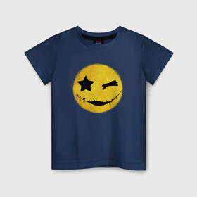 Детская футболка хлопок с принтом Смайл желтый в Петрозаводске, 100% хлопок | круглый вырез горловины, полуприлегающий силуэт, длина до линии бедер | emoji | smile | глаза крестики | злой смайл | злой смайлик | зубы | контраст | крестики | подарок | пятна | смайл | смайлик | улыбка | эмоджи | эмоция
