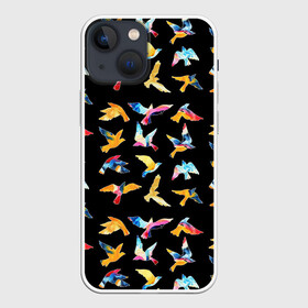 Чехол для iPhone 13 mini с принтом парящие акварельные птицы в Петрозаводске,  |  | акварель | вечеринка | голубь | гуашь | диджей | диско | кисть | клуб | крылья | орёл | перья | полёт | птицы