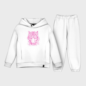 Детский костюм хлопок Oversize с принтом Pink Tiger в Петрозаводске,  |  | Тематика изображения на принте: 2022 | animal | cat | lion | tiger | год тигра | животные | зверь | зубы | кот | кошка | лев | охотник | полосатый | природа | тигр | тигренок | тигрица | хищник