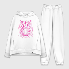 Женский костюм хлопок Oversize с принтом Pink Tiger в Петрозаводске,  |  | Тематика изображения на принте: 2022 | animal | cat | lion | tiger | год тигра | животные | зверь | зубы | кот | кошка | лев | охотник | полосатый | природа | тигр | тигренок | тигрица | хищник