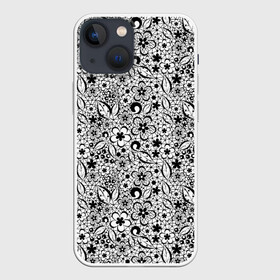 Чехол для iPhone 13 mini с принтом Черное кружево цветочное в Петрозаводске,  |  | абстрактный | ажурный | ажурный узор | детский | для женщин | монохромный | цветочный узор | черно белый | черное кружево