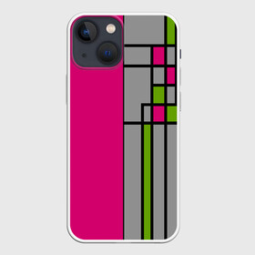 Чехол для iPhone 13 mini с принтом Современный геометрический в Петрозаводске,  |  | абстрактный | детский | молодежный | полосы | простой | серый и малиновый | современный