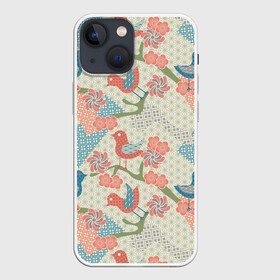 Чехол для iPhone 13 mini с принтом Традиционный японский орнамент в Петрозаводске,  |  | восток | морские волны | орнамент | паттерн | птицы | сайгайха | япония