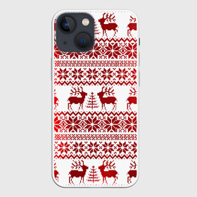 Чехол для iPhone 13 mini с принтом Зимний лес в Петрозаводске,  |  | арт | вязаный рисунок | вязь | ёлка | ёлки | ель | новый год | ночь | олени | олень | рисунок | рога | рождество | снег | снеговик | снеговики | снежинка | снежинки