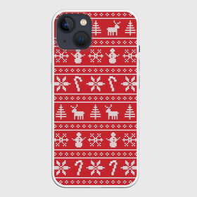 Чехол для iPhone 13 с принтом Новогодний атрибуты в Петрозаводске,  |  | арт | вязаный рисунок | вязь | дерево | деревья | ёлка | ёлки | ель | конфета | конфеты | новый год | ночь | олени | олень | рисунок | рога | рождество | снег | снеговик | снеговики | снежинка | снежинки