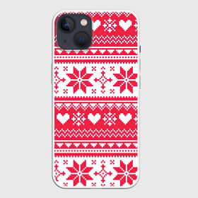 Чехол для iPhone 13 с принтом Новогодний уют в Петрозаводске,  |  | арт | вязаный рисунок | вязь | новый год | рисунок | рождество | сердечки | сердечко | сердца | сердце | снег | снежинка | снежинки