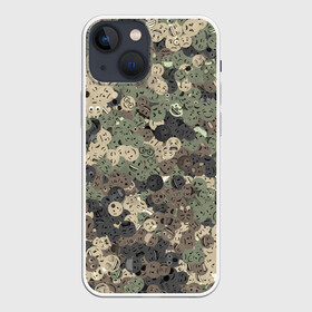 Чехол для iPhone 13 mini с принтом Эмодзи камуфляж в Петрозаводске,  |  | emoji | emoticons | smiley | камуфляж | милитари | паттерн | смайлики | смайлы | хаки | эмодзи | эмоции