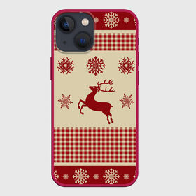 Чехол для iPhone 13 mini с принтом Олени в Петрозаводске,  |  | арт | вязаный рисунок | вязь | новый год | олени | олень | рисунок | рога | рождество | снег | снежинка | снежинки