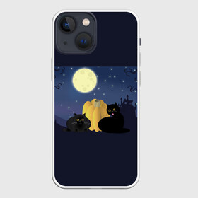 Чехол для iPhone 13 mini с принтом Котострашилка в Петрозаводске,  |  | halloween | helloween | ведьма | котики | мистика | мистический дом | ночь | страшно | тыква | хеллоуин | хэллоуин