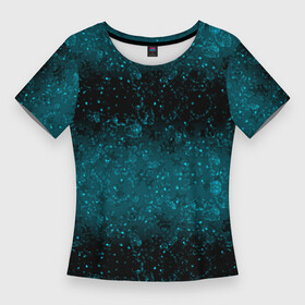 Женская футболка 3D Slim с принтом Черно синие блестки в Петрозаводске,  |  | блеск | блестки | блестящие звезды | блестящий узор | градиент | градиентный | детский | женский | звезды | синий узор | шик