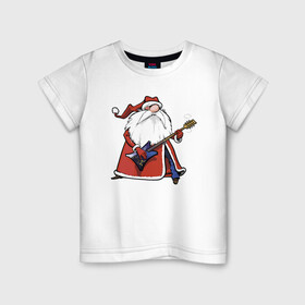 Детская футболка хлопок с принтом Дед Мороз гитарист в Петрозаводске, 100% хлопок | круглый вырез горловины, полуприлегающий силуэт, длина до линии бедер | beard | guitar | holiday | jeans | music | new year | santa klaus | solo | борода | гитара | дед мороз | джинсы | музыка | новый год | праздник | солист