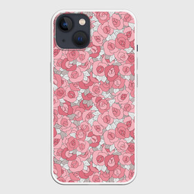Чехол для iPhone 13 с принтом Нежно коралловые розы в Петрозаводске,  |  | детский | коралловые розы | модный | розовые розы | розы | скетч | современный | цветочный узор | цветы