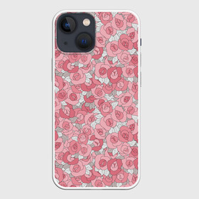 Чехол для iPhone 13 mini с принтом Нежно коралловые розы в Петрозаводске,  |  | детский | коралловые розы | модный | розовые розы | розы | скетч | современный | цветочный узор | цветы