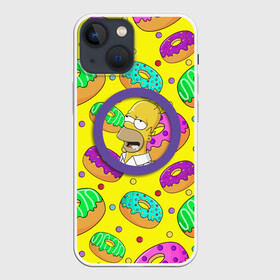Чехол для iPhone 13 mini с принтом Гомер ням Пончик в Петрозаводске,  |  | cartoon | donut | homer | rainbow | the simpsons | yellow | в тренде | гомер | желтая | мультфильм | пончик | популярные | принт | радужный | симпсоны | топ