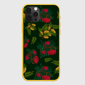 Чехол для iPhone 12 Pro с принтом ветки рябины и облепихи в Петрозаводске, силикон | область печати: задняя сторона чехла, без боковых панелей | ветки | деревья | зеленый | зима | лес | листья | новый год | облепиха | осень | праздничный | природа | рождество | рябина | темно зеленый | ягоды