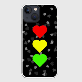 Чехол для iPhone 13 mini с принтом СВЕТОФОР ИЗ СЕРДЕЦ в Петрозаводске,  |  | affection | cardiac | fondness | heart | love | loving | девочке | девушке | женская солидарность | любить | любовь | мальчику | маме | мужчине | парная | светофор из сердец | сердечко | сердце