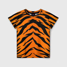Детская футболка 3D с принтом Шкура тигра в Петрозаводске, 100% гипоаллергенный полиэфир | прямой крой, круглый вырез горловины, длина до линии бедер, чуть спущенное плечо, ткань немного тянется | Тематика изображения на принте: 2022 | tiger | животное | полосатый | полоски | полосы | тигр | хищник