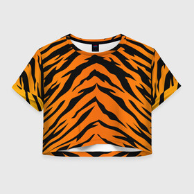 Женская футболка Crop-top 3D с принтом Шкура тигра в Петрозаводске, 100% полиэстер | круглая горловина, длина футболки до линии талии, рукава с отворотами | 2022 | tiger | животное | полосатый | полоски | полосы | тигр | хищник