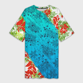 Платье-футболка 3D с принтом ЛЕТНИЕ КРАСКИ  ТРОПИКИ  SUMMER  МОРЕ в Петрозаводске,  |  | holiday | paints | palmen | palms | pattern | sea | summer | sun | tropical | каникулы | краски | лето | листья | море | пальмы | паттерн | солнце | тропики