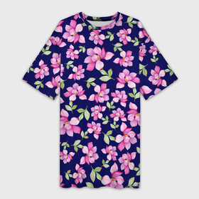 Платье-футболка 3D с принтом Акварельные цветы 