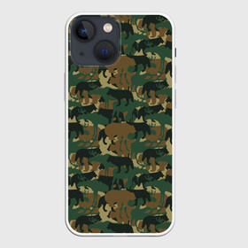 Чехол для iPhone 13 mini с принтом Охотник (камуфляж из зверей) в Петрозаводске,  |  | hunter | hunting | егерь | звери | капканы | лес | оружие | охота | охота на волка | охота на зайца | охота на кабана | охота на утку | охотник | ружьё