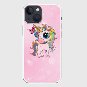 Чехол для iPhone 13 mini с принтом Единорог с бабочкой в Петрозаводске,  |  | Тематика изображения на принте: единорог | лошадка | милая | пони | радуга | разноцветная | розовая | цветная