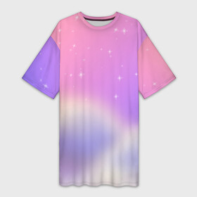 Платье-футболка 3D с принтом Звёздное небо розовый закат в Петрозаводске,  |  | закат | звёзды | магия | небо | облака | пейзаж | романтика | фентези