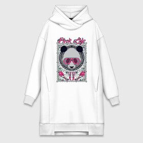 Платье-худи хлопок с принтом Панда в розовых очках в Петрозаводске,  |  | голова | животное | медведь | очки | панда | роза | розы | цветы
