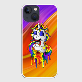 Чехол для iPhone 13 mini с принтом Единорог | Unicorn | Rainbow (Z) в Петрозаводске,  |  | unicorn | unicornis | вымышленное существо | единорог | инрог | каркаданн | мифическое существо | моноцерос | нарвал | радужная | существо | цветная | яркая