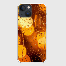 Чехол для iPhone 13 mini с принтом Дождик золотой в Петрозаводске,  |  | bright | city | drops | evening | golden | lights | rain | wet | вечер | город | дождик | золотой | капли | мокрое | огни | стекло | яркие