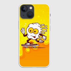 Чехол для iPhone 13 mini с принтом Веселая яичница на скейте в Петрозаводске,  |  | желток | скейт | яичница | яйца | яйцо