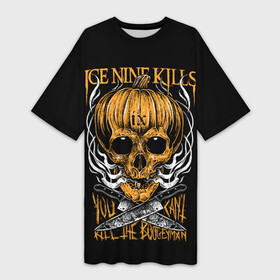 Платье-футболка 3D с принтом Ice Nine Kills, You Can t Kill The Boogeyman в Петрозаводске,  |  | heavy metal | ice nine | ice nine kills | ink | you cant kill the boogeyman | группы | метал | музыка | рок | тыква | череп