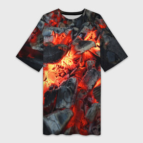 Платье-футболка 3D с принтом Древесные угли в Петрозаводске,  |  | ash | bonfire | coals | fire | heat | nature | smoldering | tourism | woody | древесные | жар | костер | огонь | пепел | природа | тлеющие | туризм | угли