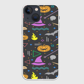 Чехол для iPhone 13 mini с принтом Уютный Halloween в Петрозаводске,  |  | halloween | ведьма | летучая мышь | тыква | хэллоуин