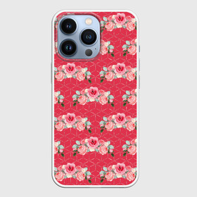 Чехол для iPhone 13 Pro с принтом Красные розы паттерн в Петрозаводске,  |  | rose | паттерн | розочки | розы | цветки | цветочки | цветы