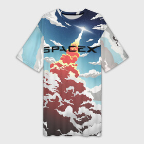 Платье-футболка 3D с принтом Ракета  SpaceX в Петрозаводске,  |  | space | space rocket | spacex | starship | космос | ракета | спейс икс | спейс х | страшип