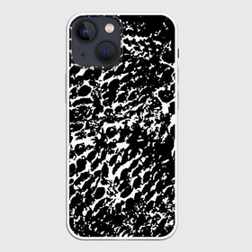 Чехол для iPhone 13 mini с принтом Хаос белого на черном в Петрозаводске,  |  | абстракция | краска | мазки | паутина | принт | пятна | разводы | раскраска | рисунок | сетка | текстура | узор | хаотичный | чб | черно белое