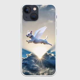 Чехол для iPhone 13 mini с принтом Ангельский пес в Петрозаводске,  |  | angel | dog | ангел | ангельский пес | крылья | пес | полет