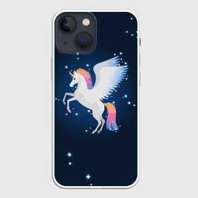 Чехол для iPhone 13 mini с принтом Милый пегас единорог с радужной гривой в Петрозаводске,  |  | horse | pony | rainbow | unicorn | аликорн | волшебно | единорог | единороги | звезды | крылья | лошадь | ночь | пегас | пони | радуга | рог | юникорн