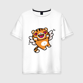 Женская футболка хлопок Oversize с принтом влюбленный тигренок в Петрозаводске, 100% хлопок | свободный крой, круглый ворот, спущенный рукав, длина до линии бедер
 | 2022 | год тигра | новый год | новый год 2022 | символ года | тигр | тигренок | тигрица | тигры