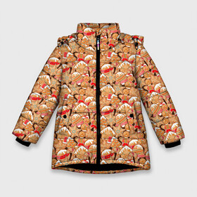 Зимняя куртка для девочек 3D с принтом Праздничное Печенье в Петрозаводске, ткань верха — 100% полиэстер; подклад — 100% полиэстер, утеплитель — 100% полиэстер. | длина ниже бедра, удлиненная спинка, воротник стойка и отстегивающийся капюшон. Есть боковые карманы с листочкой на кнопках, утяжки по низу изделия и внутренний карман на молнии. 

Предусмотрены светоотражающий принт на спинке, радужный светоотражающий элемент на пуллере молнии и на резинке для утяжки. | christmas | merry christmas | дед мороз | ёлка | елочные шары | игрушки | новый год | печенье | подарок | праздник | пряники | рождество | с новым годом | сантаклаус | сладости | украшения