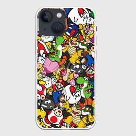 Чехол для iPhone 13 mini с принтом Mrio ALLSTARS в Петрозаводске,  |  | bowser | bullet bill | goomba | koopa troopa | luigi | mario | princess peach | toad | yoshi | боузер | гриб | гумба | йоши | купа | луиджи | марио | пуля билл