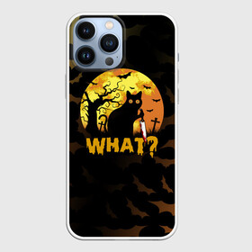 Чехол для iPhone 13 Pro Max с принтом WHAT CAT | HALLOWEEN в Петрозаводске,  |  | america | cat | halloween | usa | what | америка | тьма | ужас | хелловин | хеллоуин | хэллоуин | черный кот